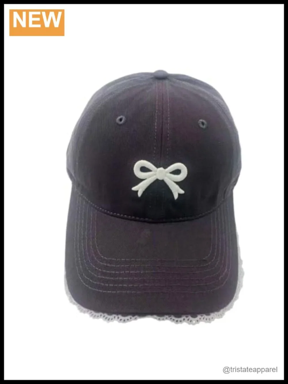 Coquette Baseball Cap with Bow Embroidery Lace Trim Adjustable
